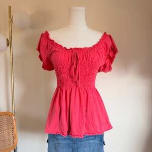 L.e.i. Vintage Y2K Pink Smocked Peasant Milkmaid Top Size XL